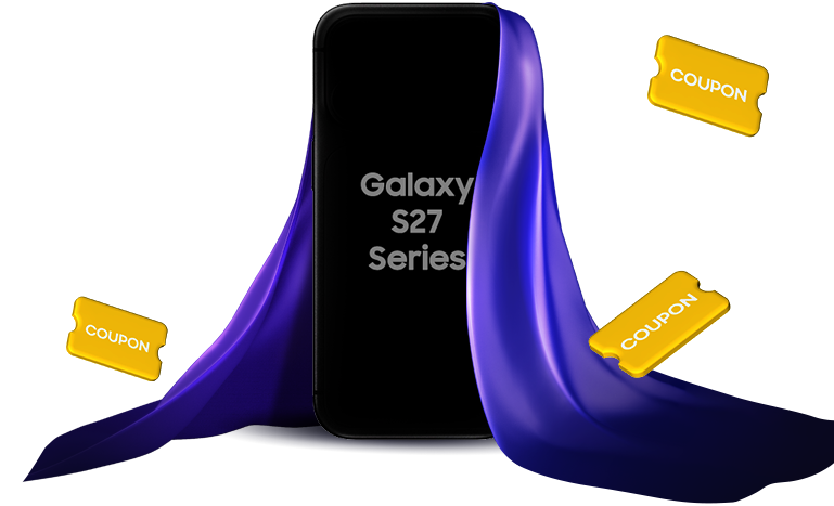 보라색 천으로 감싼 Galaxy S27 Series 스마트폰